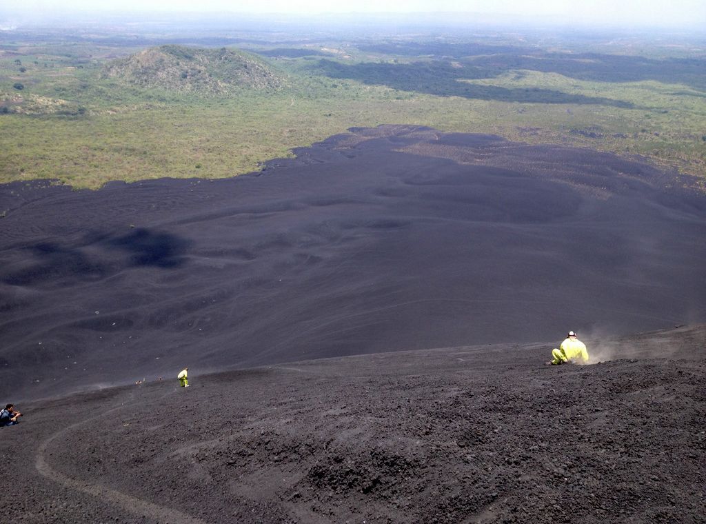 Going down a volcano, Leon, Nicaragua
