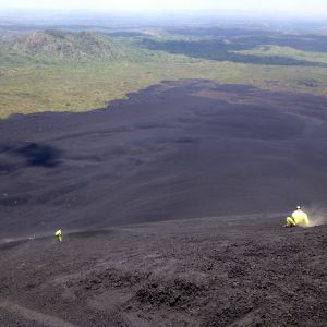 Going down a volcano, Leon, Nicaragua