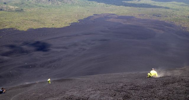 Going down a volcano, Leon, Nicaragua