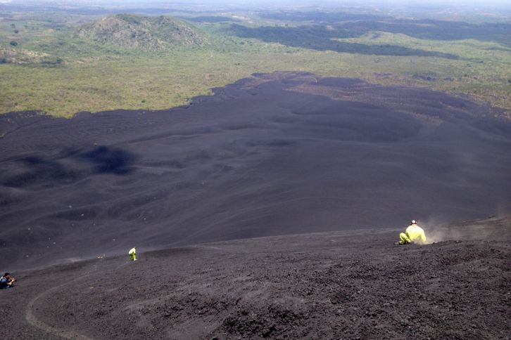 Going down a volcano, Leon, Nicaragua