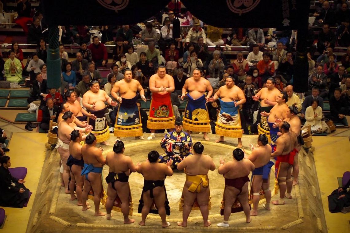 The Makuuchi (top division) ring entering ceremony